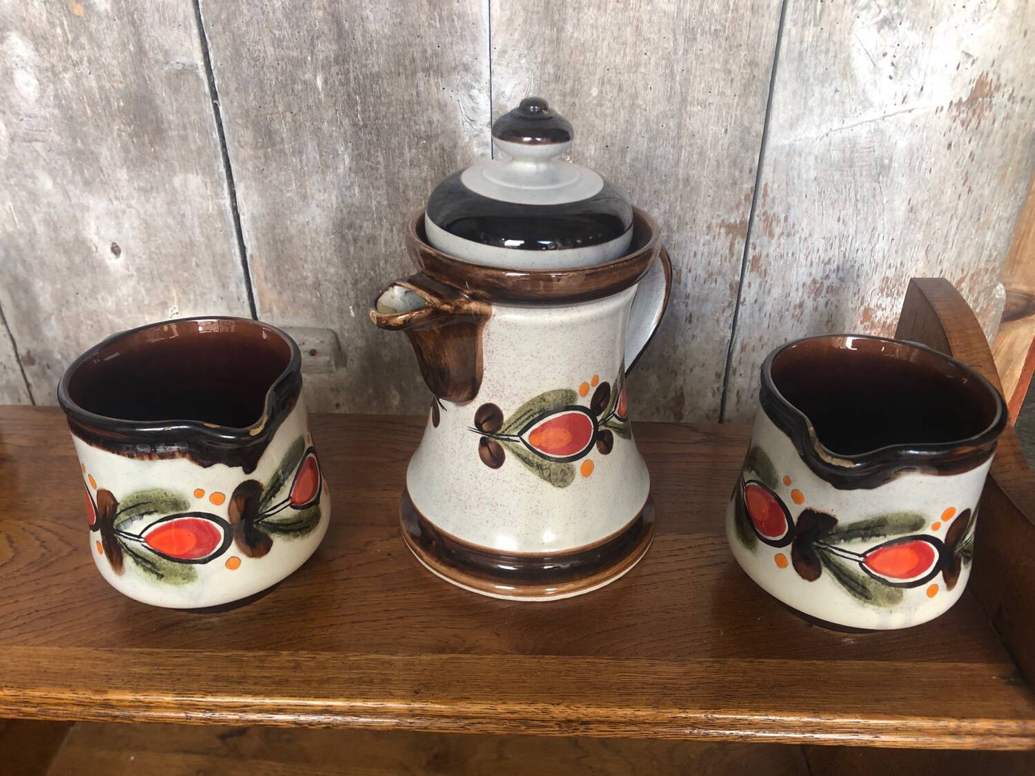 Old Teapot + 2 Pitchers Schramberg BERNAU Ceramic Flower Decor