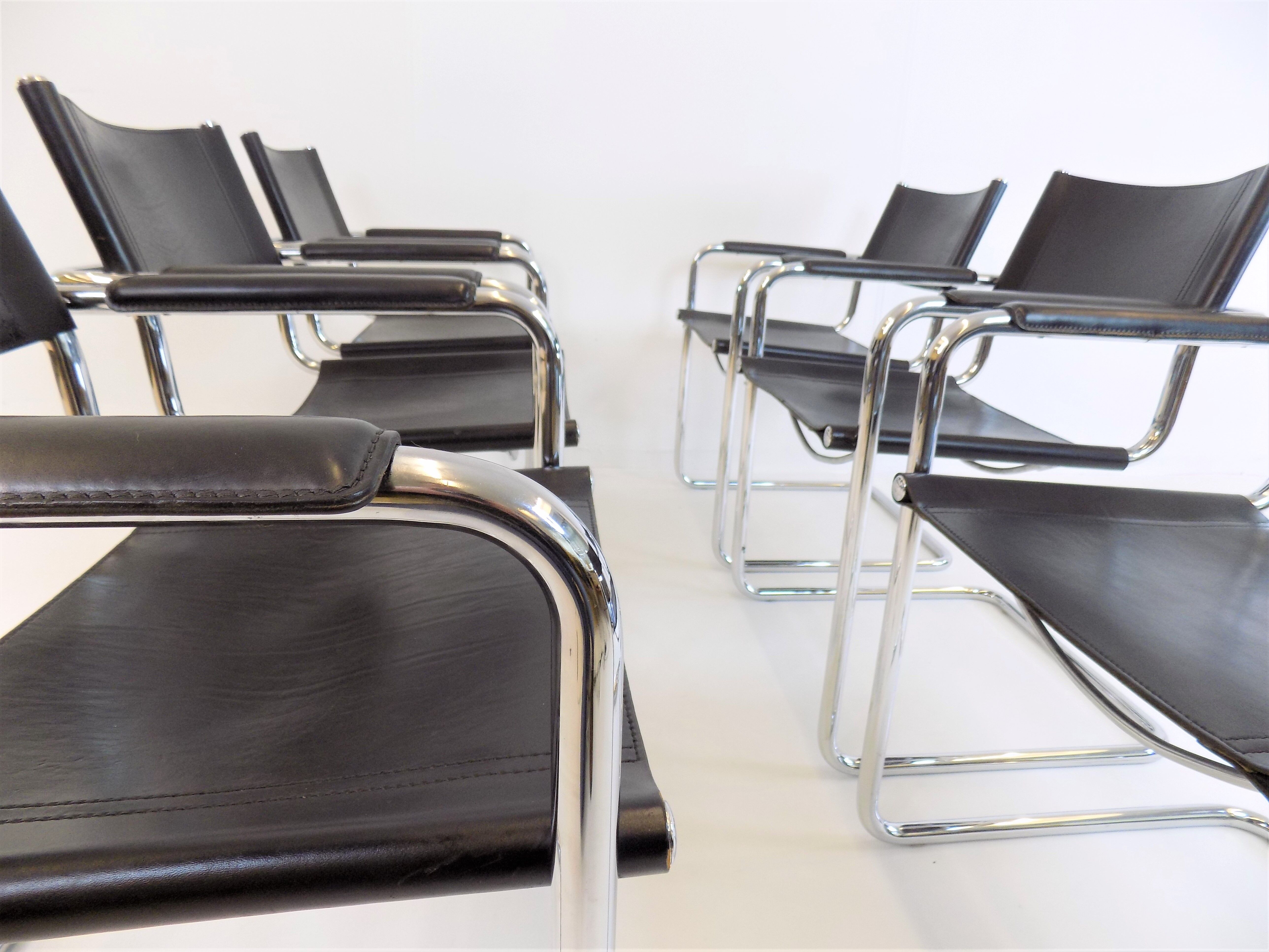 Set of 6 leather cantilever chairs