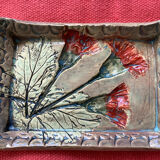 Arty enameled terracotta dish signed by the artist