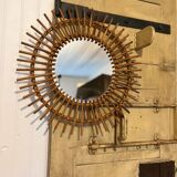 Round rattan mirror
