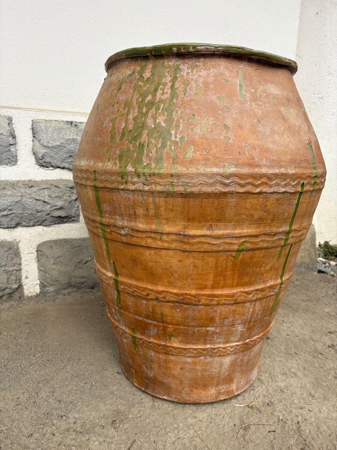 Large green glazed terracotta jar, Spain, 19th century.