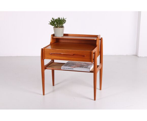 Danish Teak Side Table With Drawer And Rattan Shelf Selency Danish Teak Side Table With Drawer And, Side Table Shelf Drawer