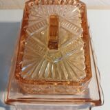 Pink glass butter dish