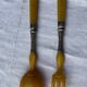 Old salad service in horn and silver metal