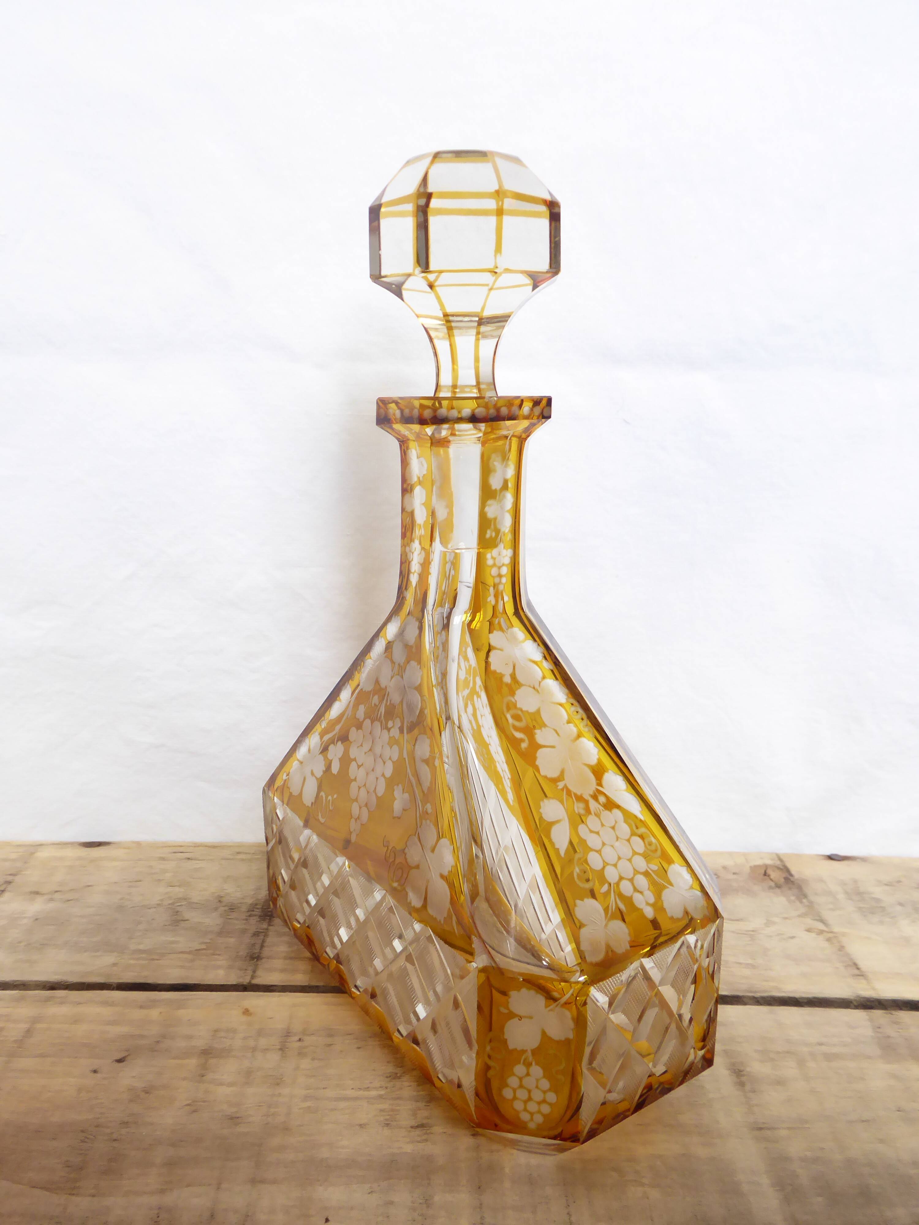 Engraved and cut crystal decanter