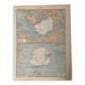 Lithographie carte sur les pôles - 1900
