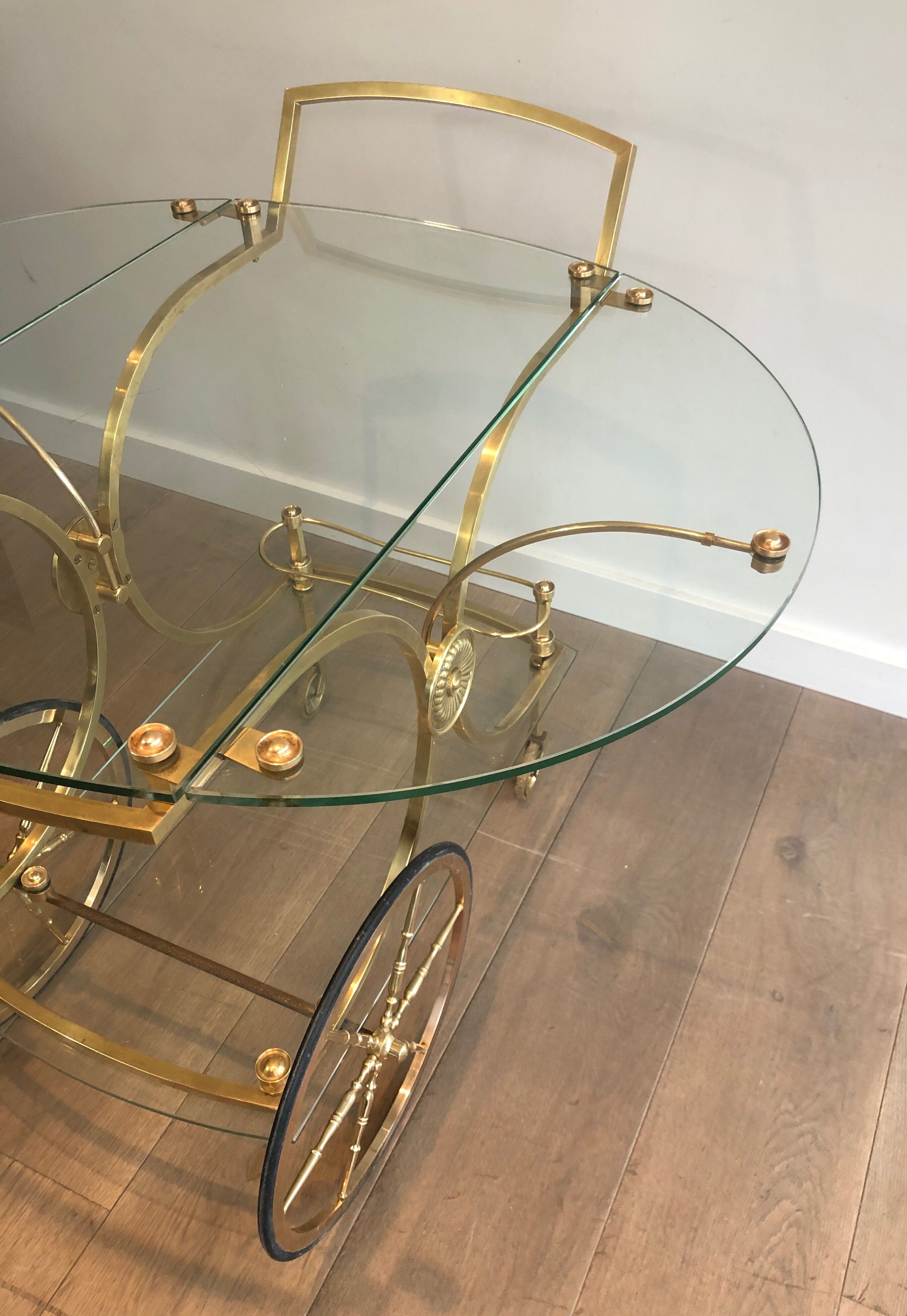 Neo classical style table in silver and gold metal and glass