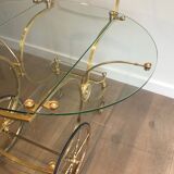 Neo classical style table in silver and gold metal and glass
