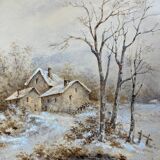 Watercolor painting by Eduard Heller (born in 1852) "Snowy Landscape"