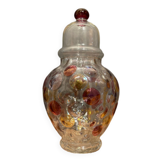 covered jar in colored glass design Murano Venice
