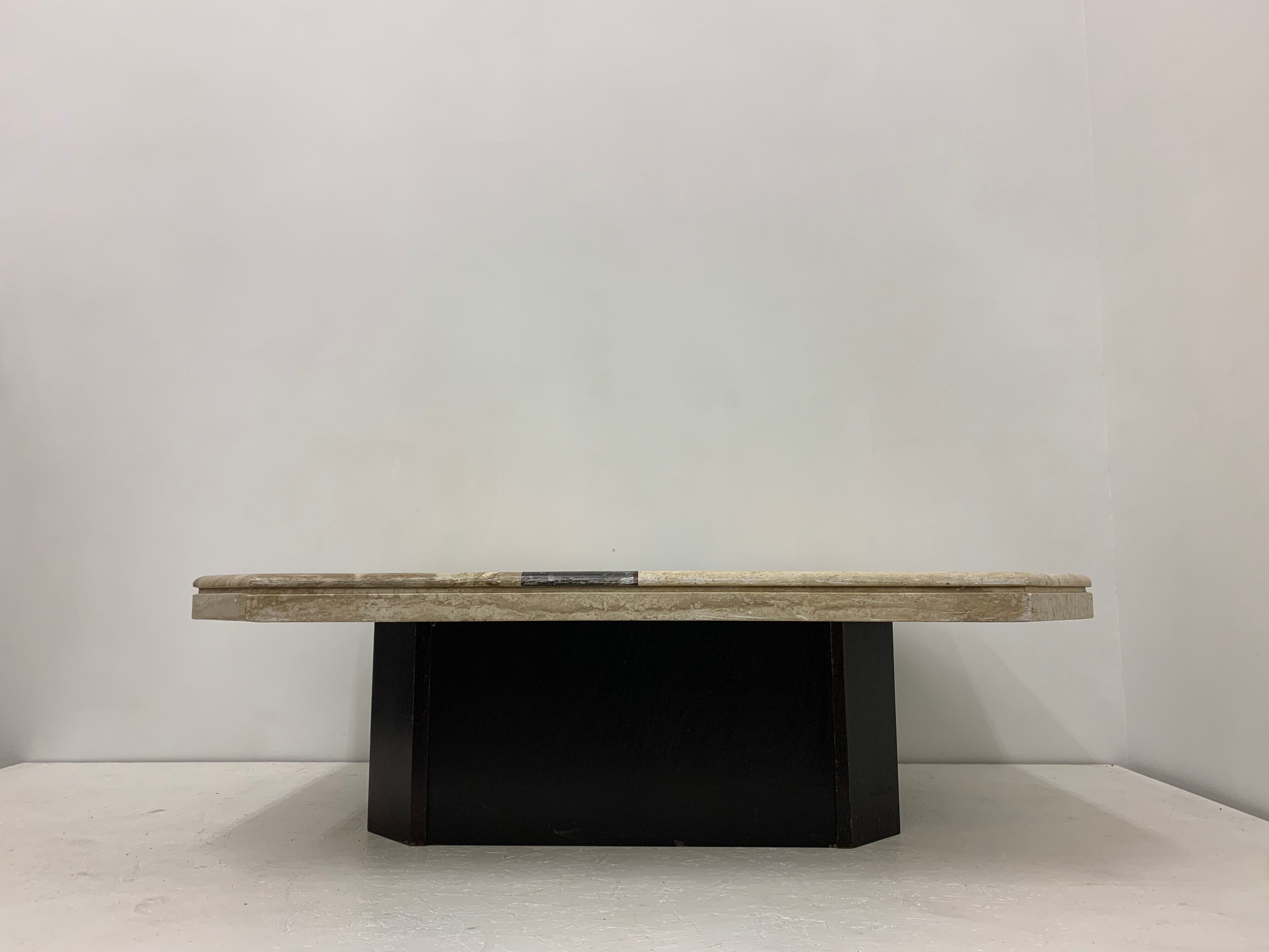 Vintage coffee table travertine and fossile marble top , 1970's