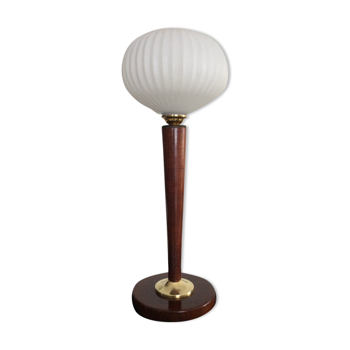 Mazda lamp of the 50s in wood and Opaline