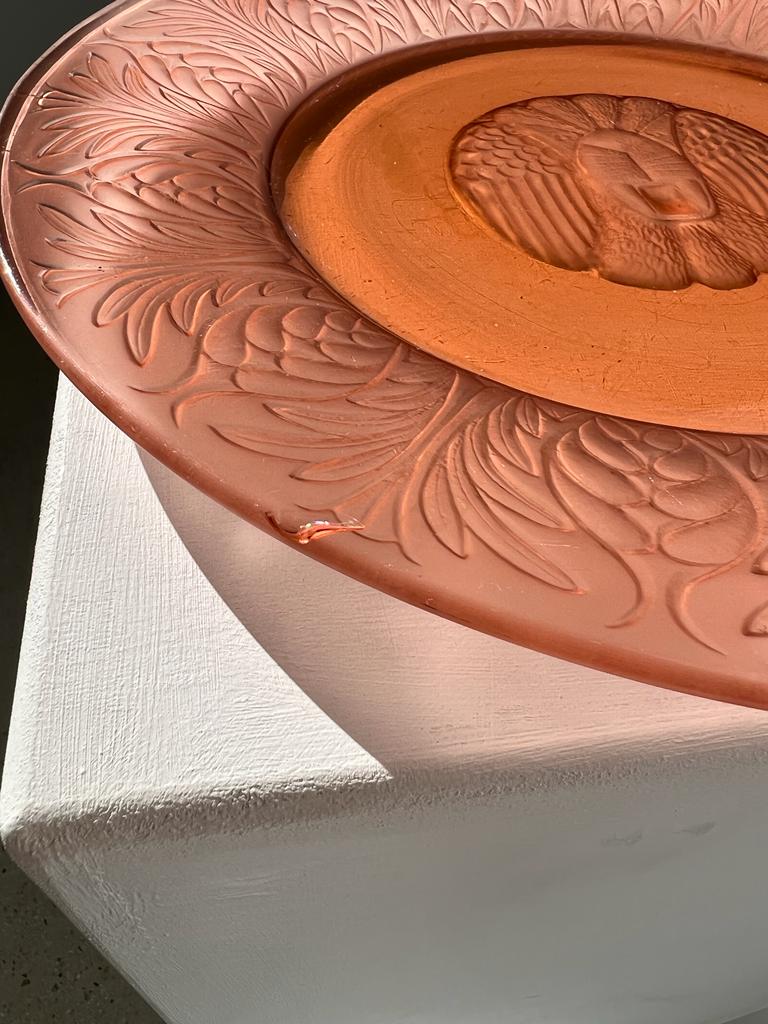 Molded pink glass dish art nouveau patterns D: 31.5cm