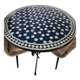 Table ronde en Zellige bleu
