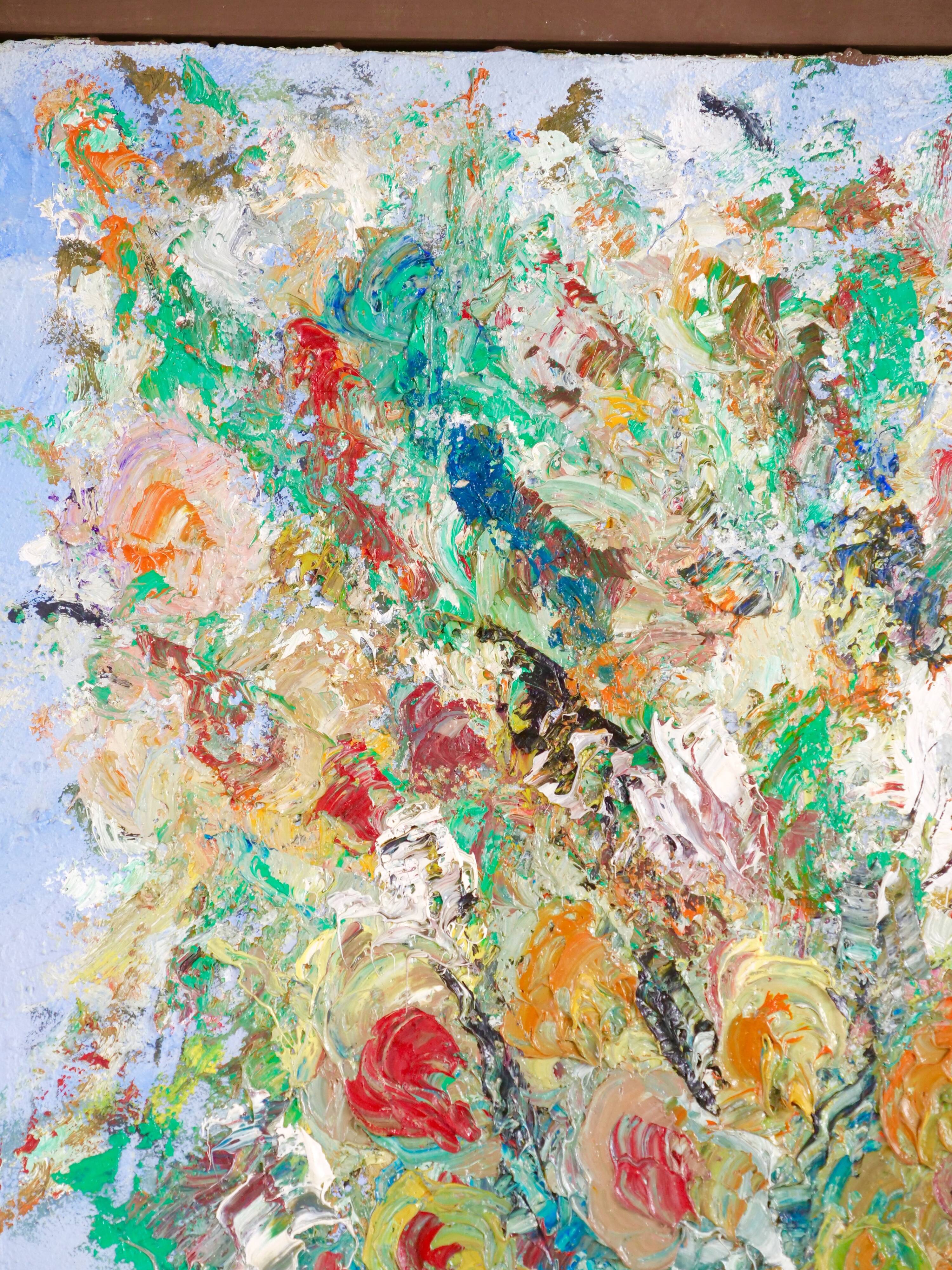 Expressionist painting bouquet floral oil on canvas JC Piquet
