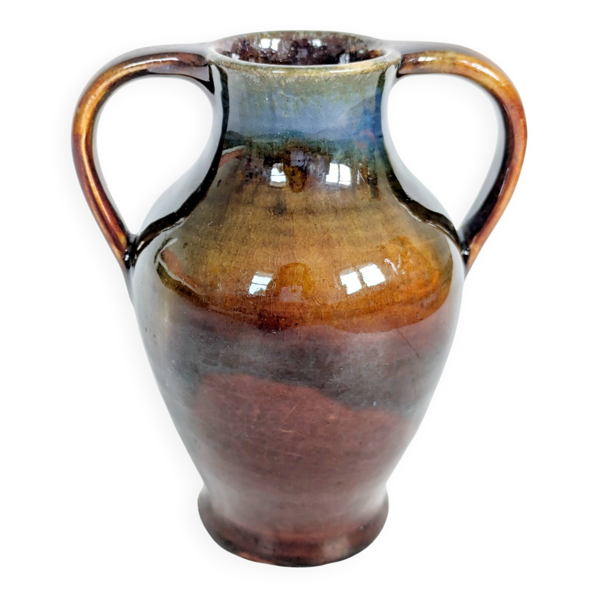 Vase amphore vintage en céramique, glaçure Fat Lava, déco classique