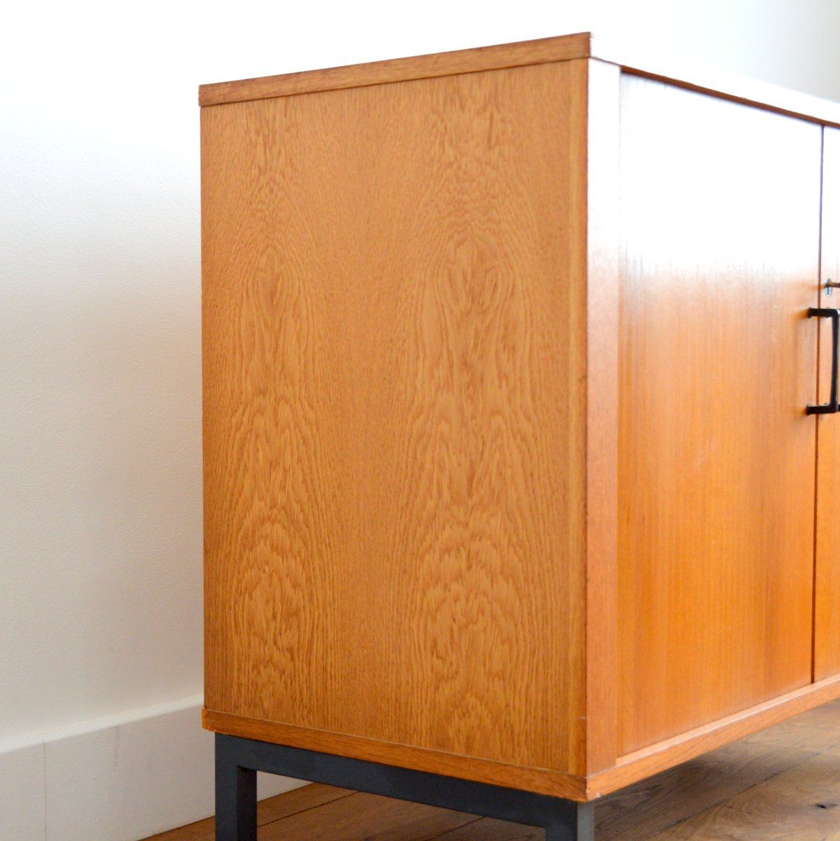 Storage cabinet with sliding curtain shutter 1950s