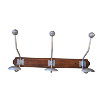 Peg coat rack in wood and metal factory or school vintage