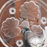Plateau décoratif rond en verre avec motif de feuilles