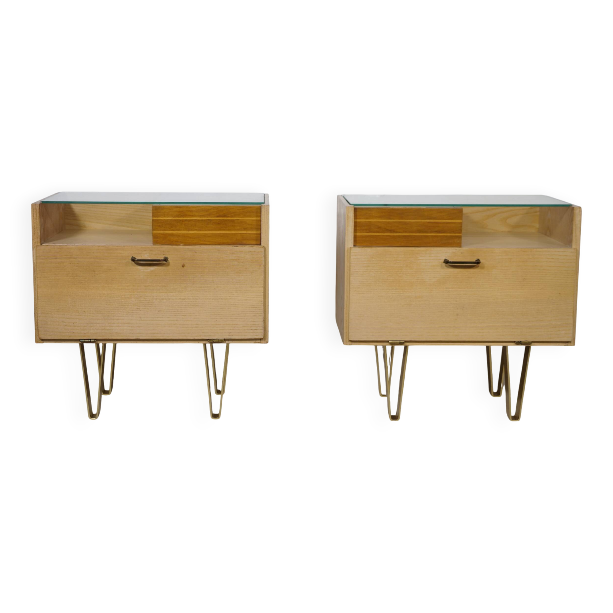 Mid-Century Design Vintage Bedside Tables with Metal Legs, Set of 2, 1960s