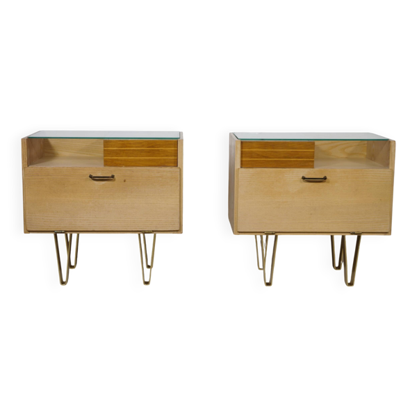 Tables de chevet vintage design des années 50 avec pieds en métal, ensemble de 2, années 1960