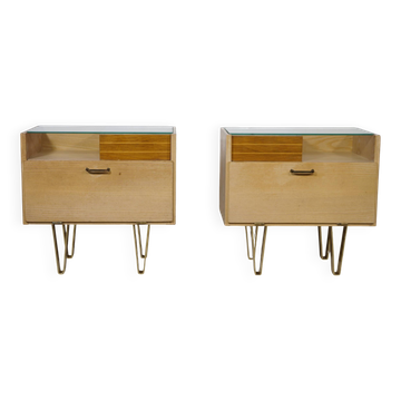 Mid-Century Design Vintage Bedside Tables with Metal Legs, Set of 2, 1960s