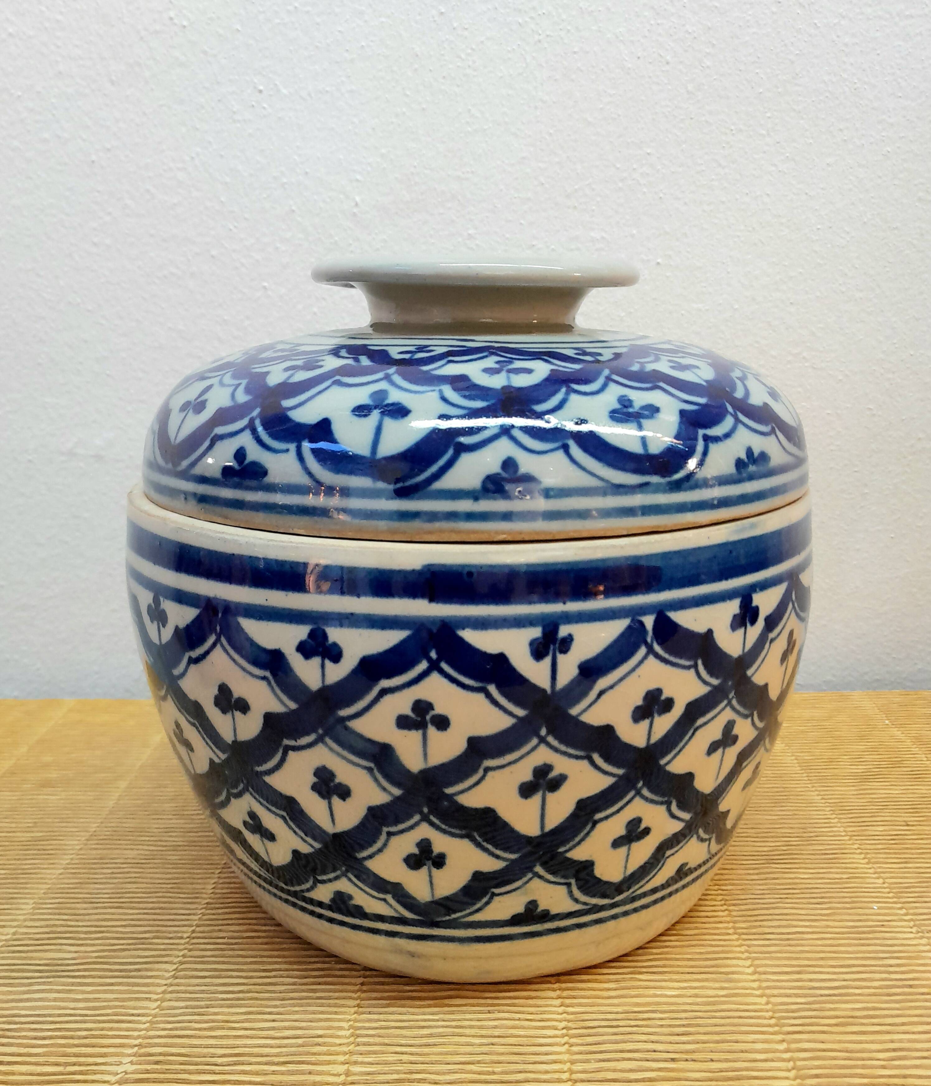 Asian blue and white ceramic ball pot