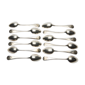 12 small silver metal spoons engraved "FB", early XXth