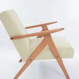 Fauteuil Kompas velours côtelé crème rénové