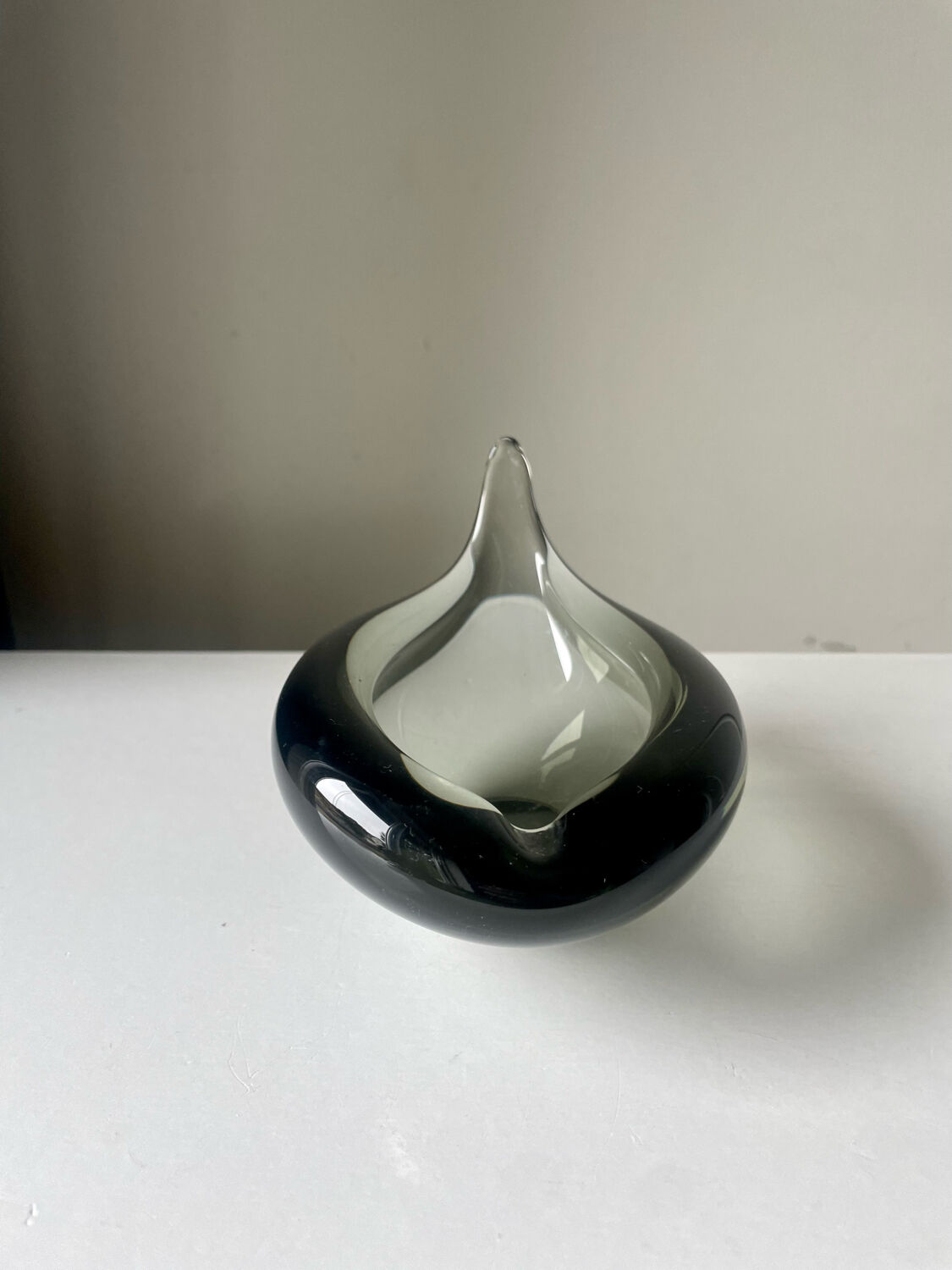 Sculptural Asymmetrical Holmegaard bowl by Per Lutken   Denmark  signed 1957