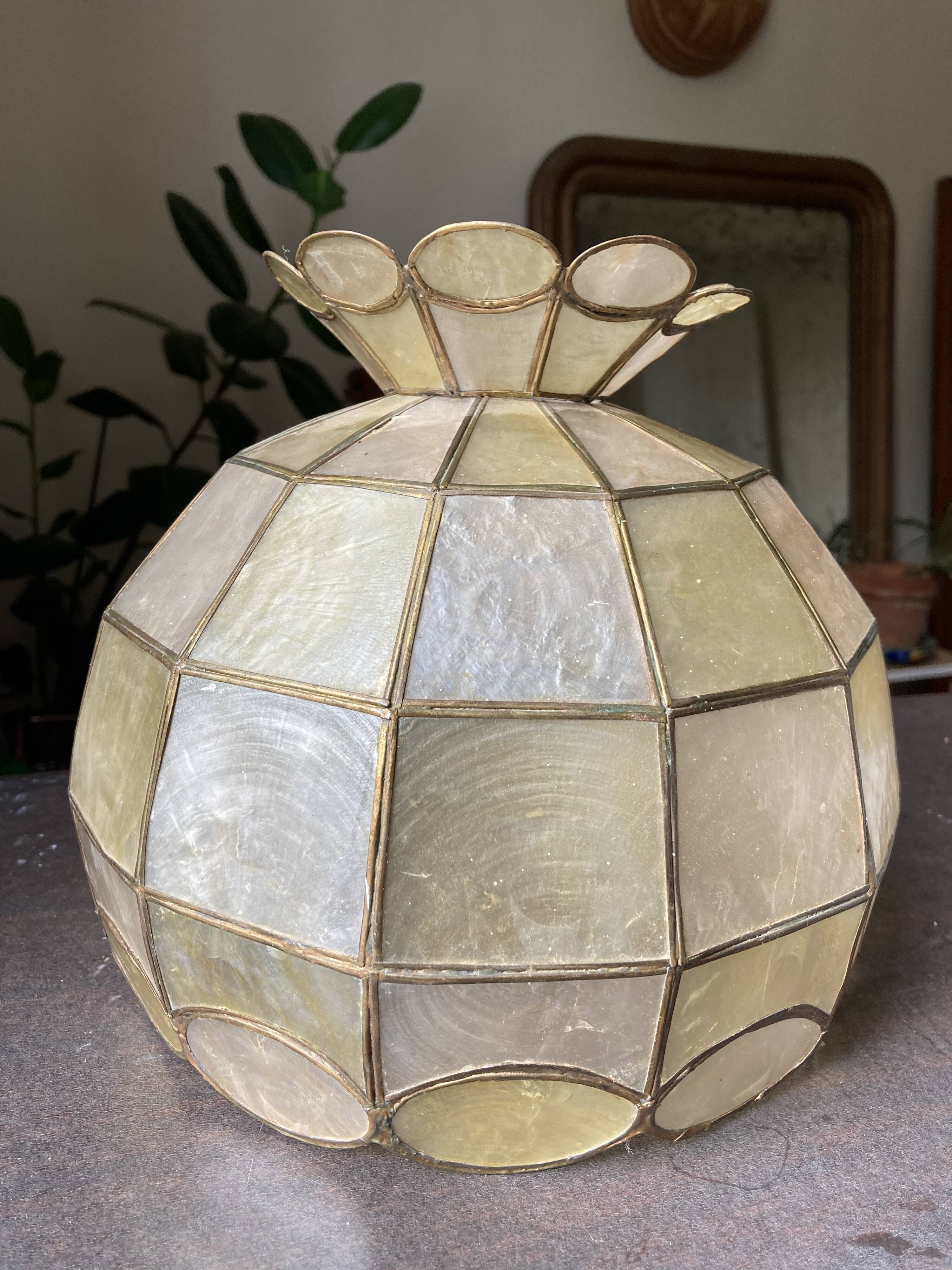Mother-of-pearl and brass pendant lamp 1960