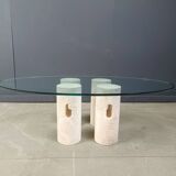 Vintage travertine and glass coffee table, 1970s