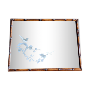 Miroir bambou avec motif oiseau