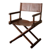 Italian Modern Vintage Folding Director's Chair in Wood and Leather, 1980s