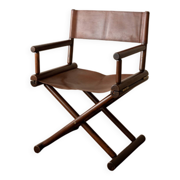 Italian Modern Vintage Folding Director's Chair in Wood and Leather, 1980s