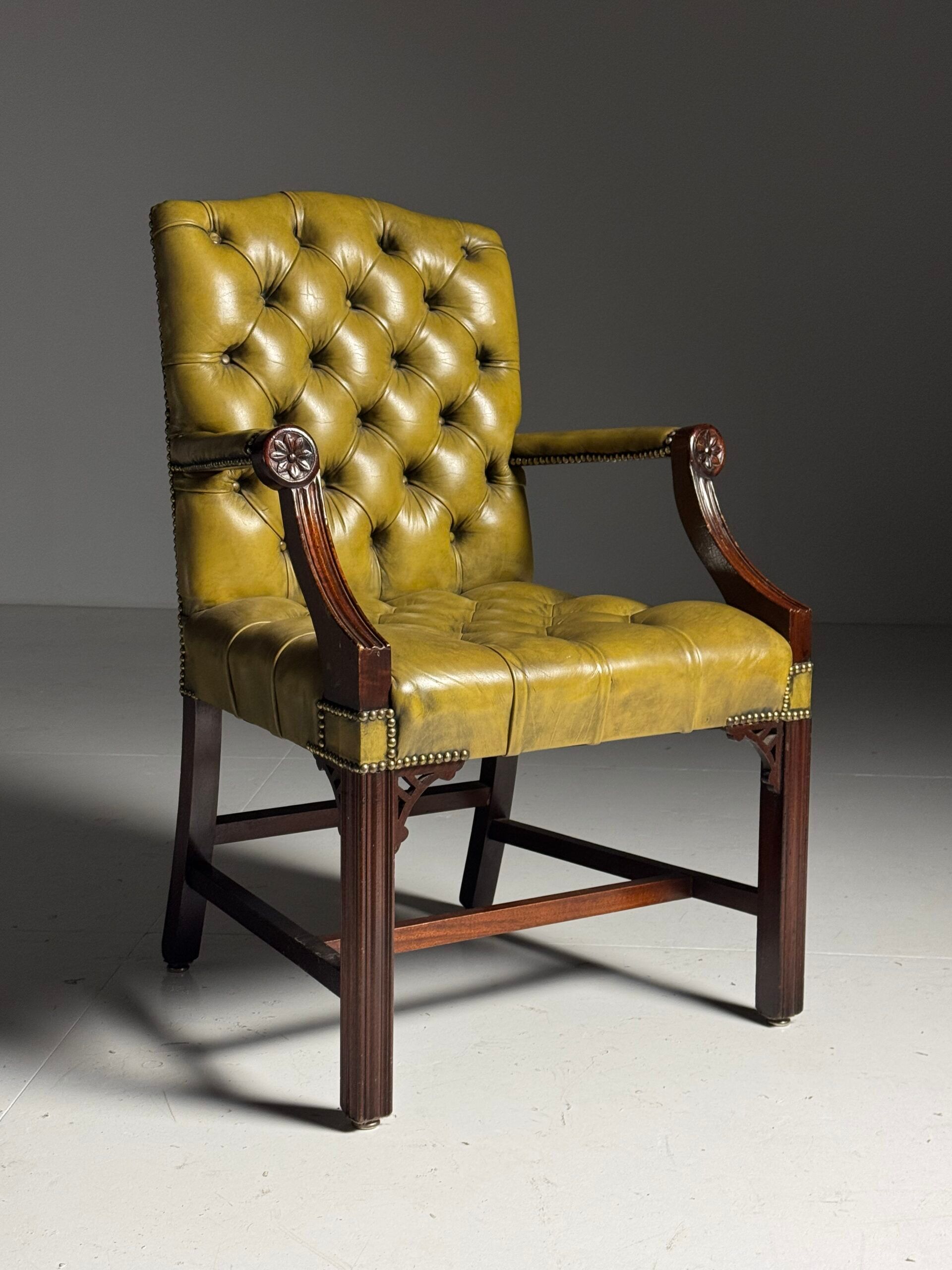 Green leather tufted office chair