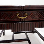 Pair of vintage pagoda tables in faux bamboo with chevron pattern - Maitland & Clasco