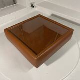 Table basse simili cuir cognac & verre