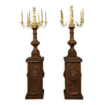 Pair of very large torchères – Terracotta and gilded wood