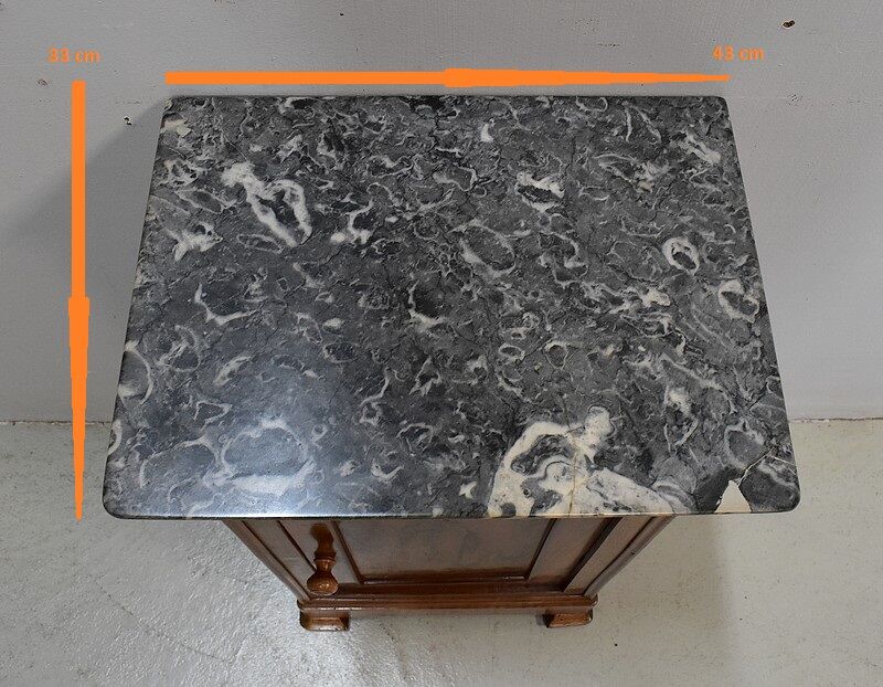 Bedside table in solid walnut with Marble Ste Anne, 1900