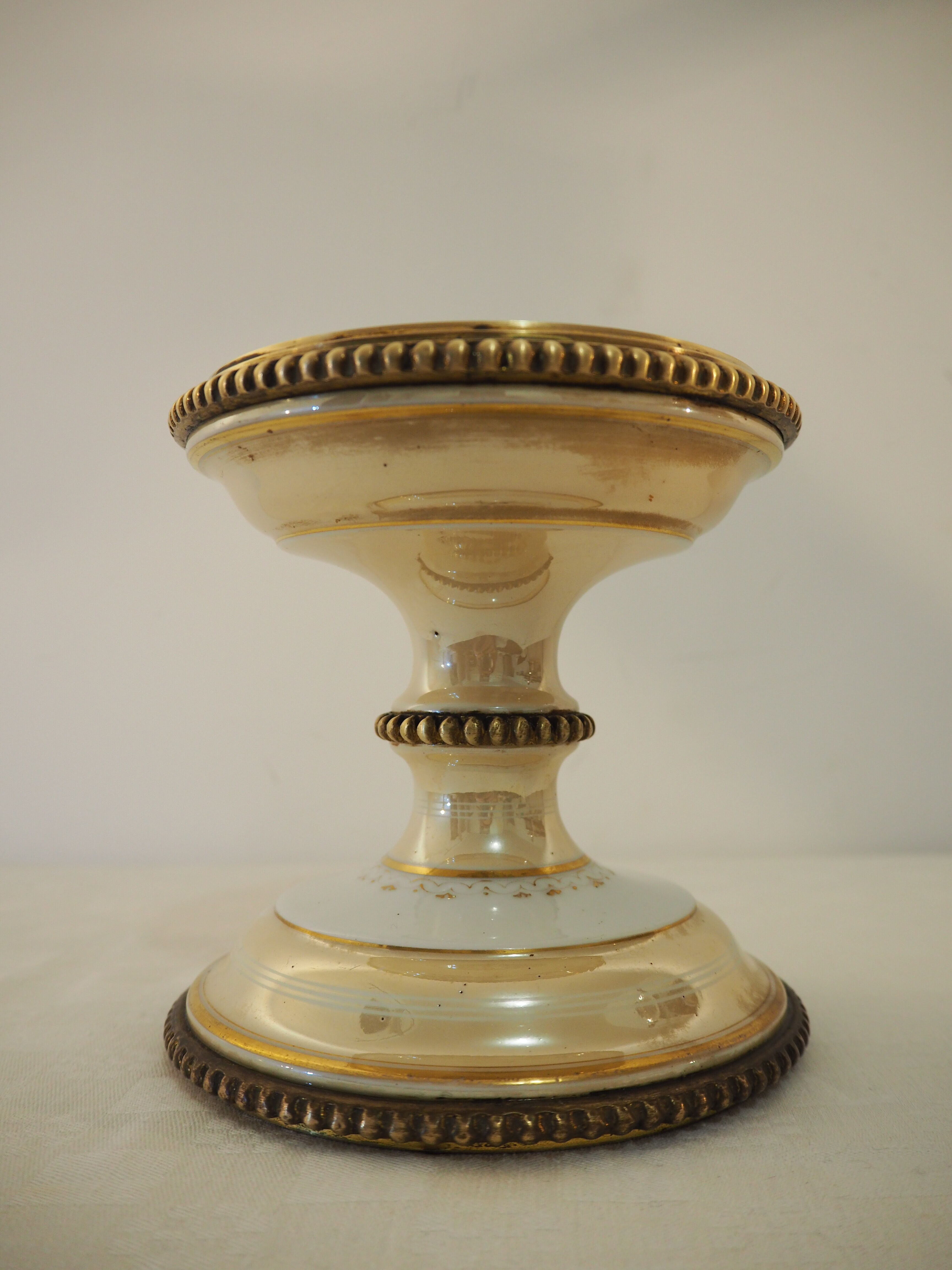 Earthenware and brass candle holder 19th