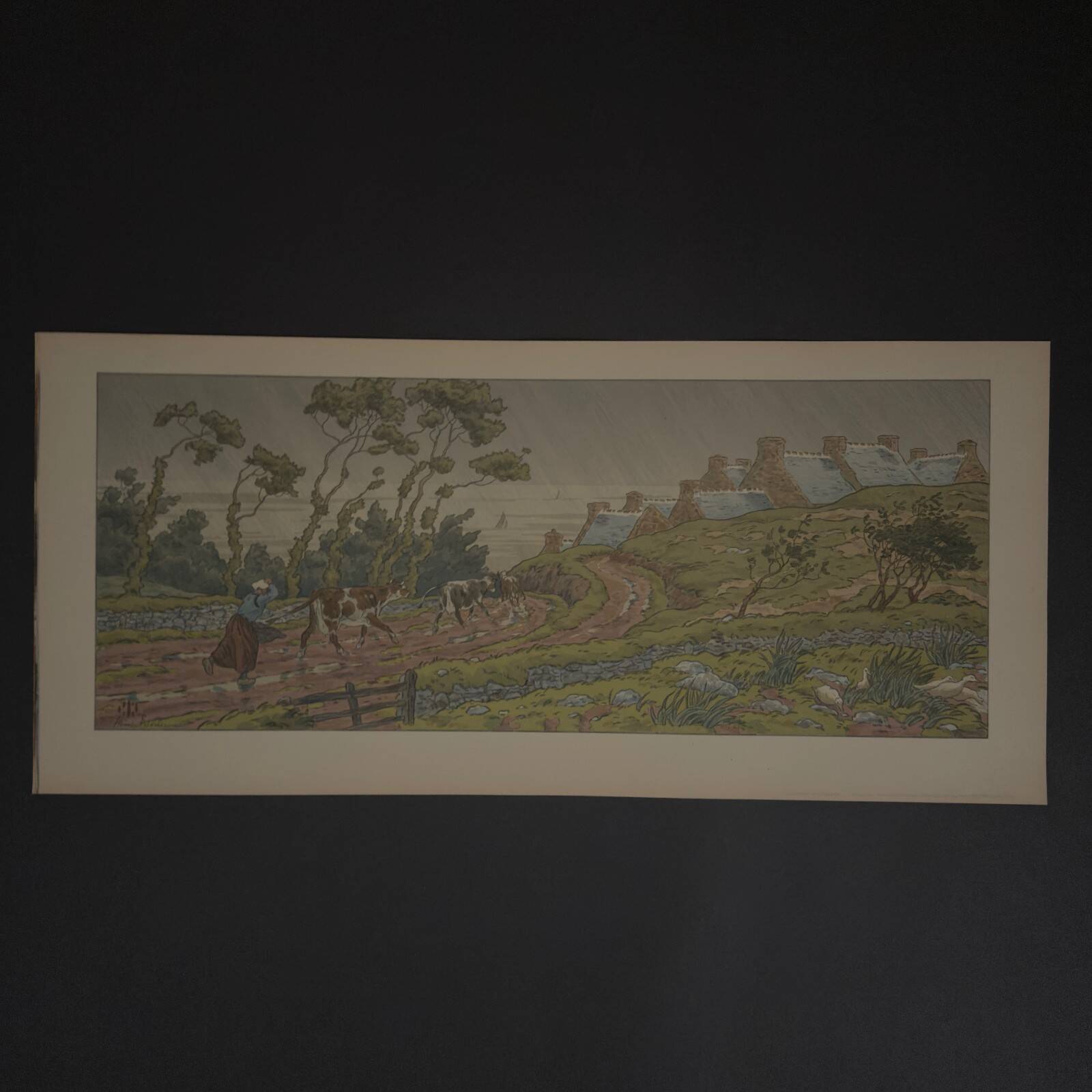 Lithograph by Henri Rivière The Enchantment of the Hours - The Downpour