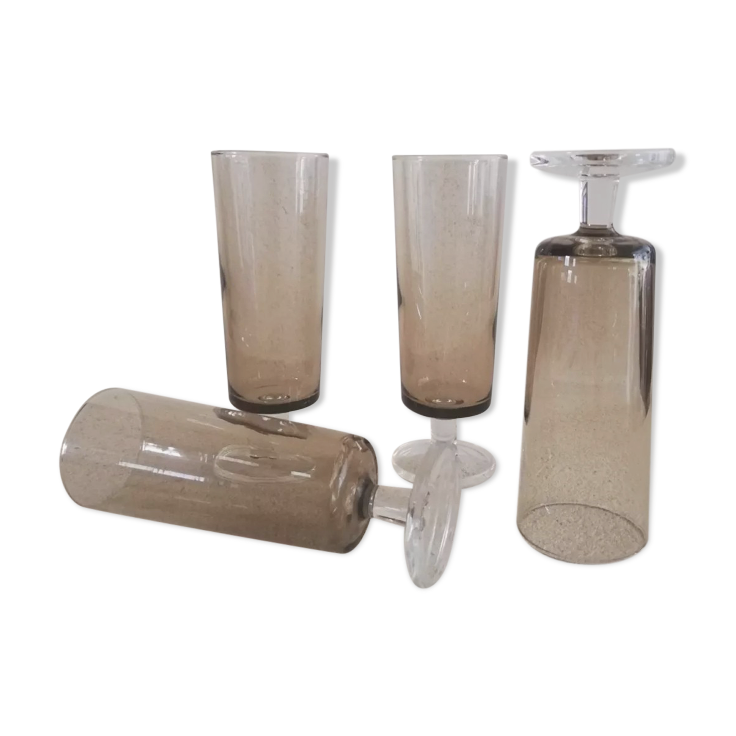 4 flutes in smoked glass 1970s