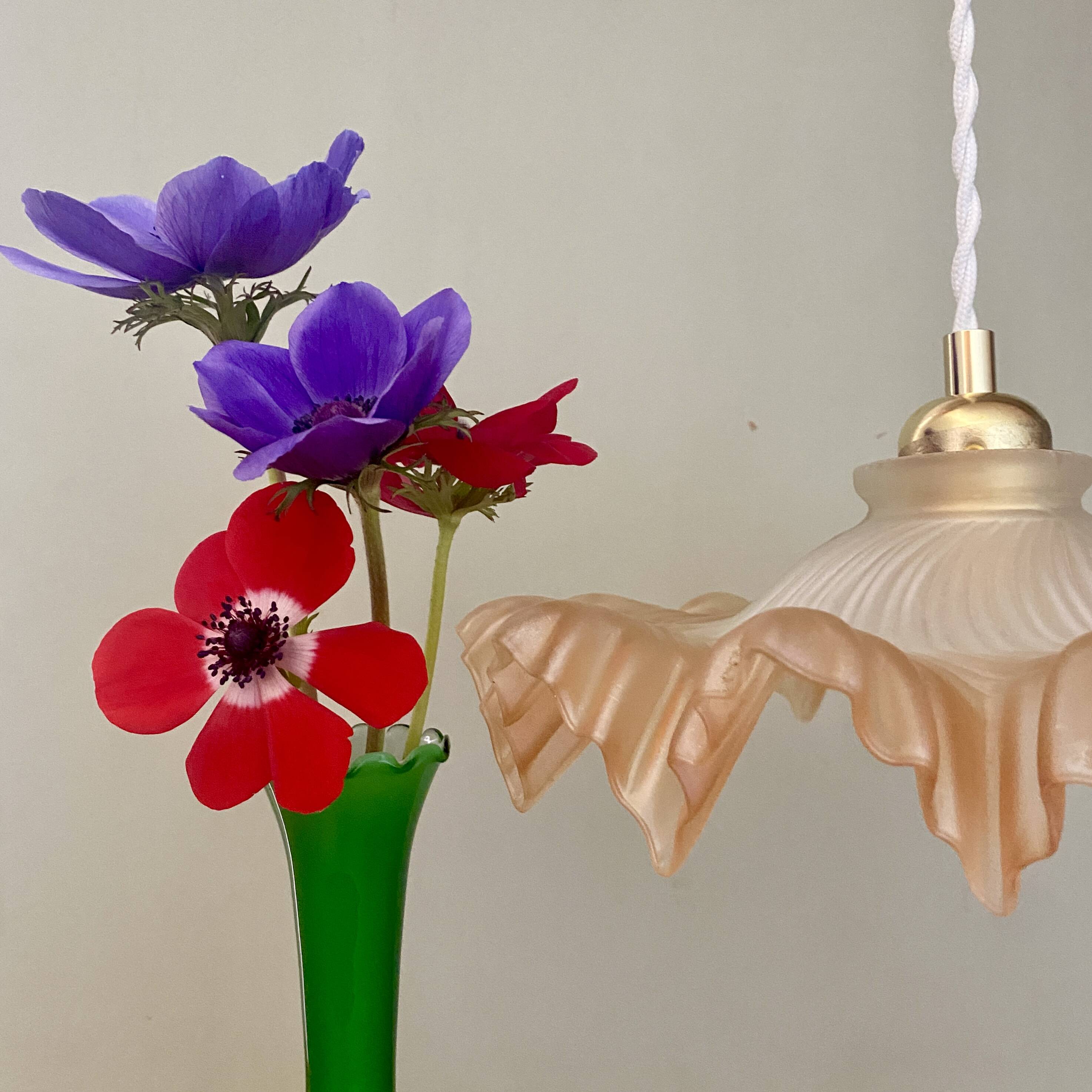 Suspension abat-jour vintage en verre dépoli