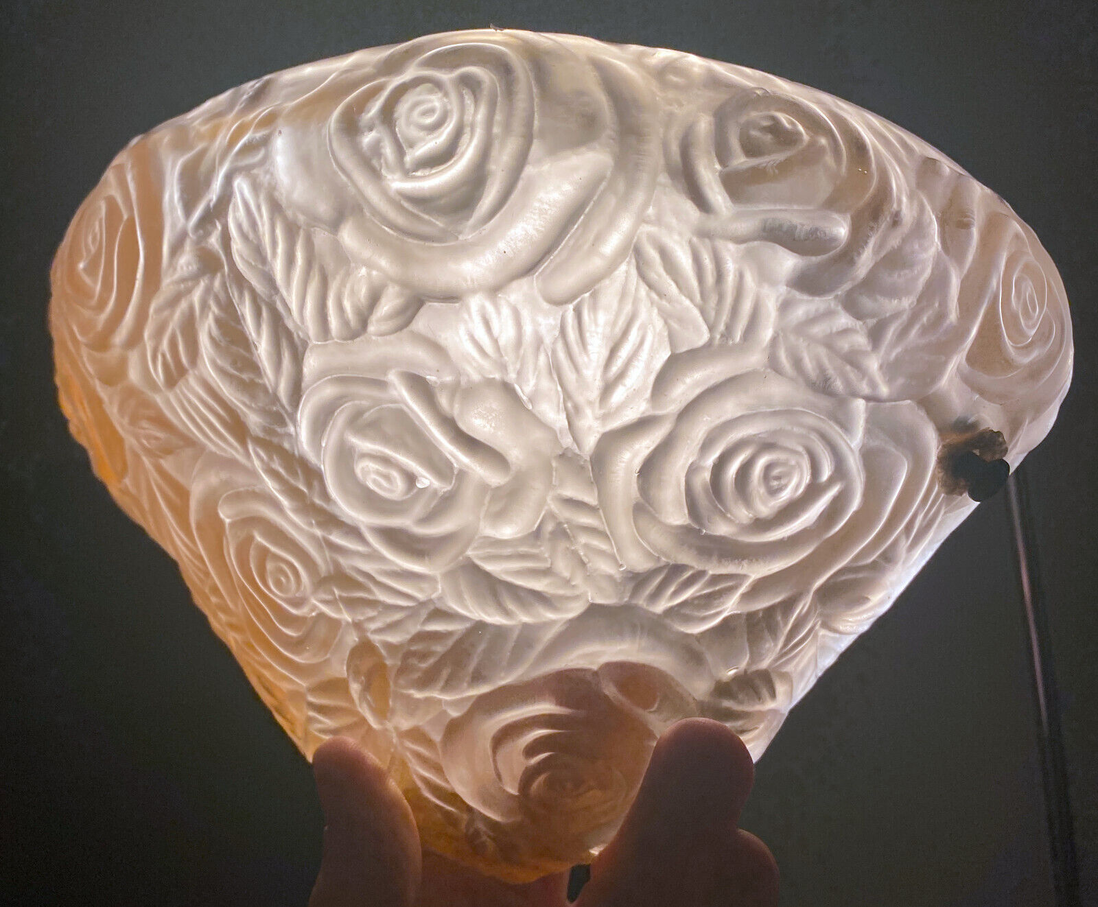 Art Deco wall lamp (1930) with rose patterns in molded pressed glass