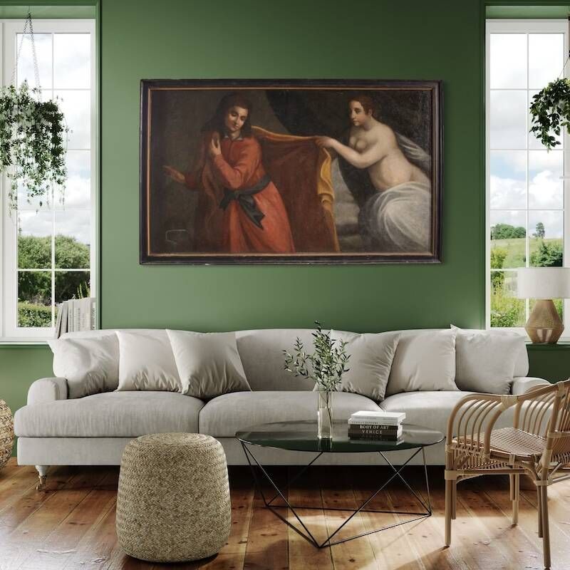 Peinture italienne antique, Joseph et la femme de Potiphar, du 17ème siècle