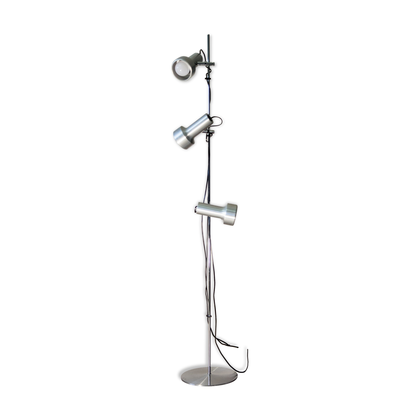 Floor lamp 3 spots 70 's brushed aluminium and chrome