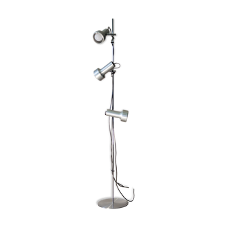 Floor lamp 3 spots 70 's brushed aluminium and chrome