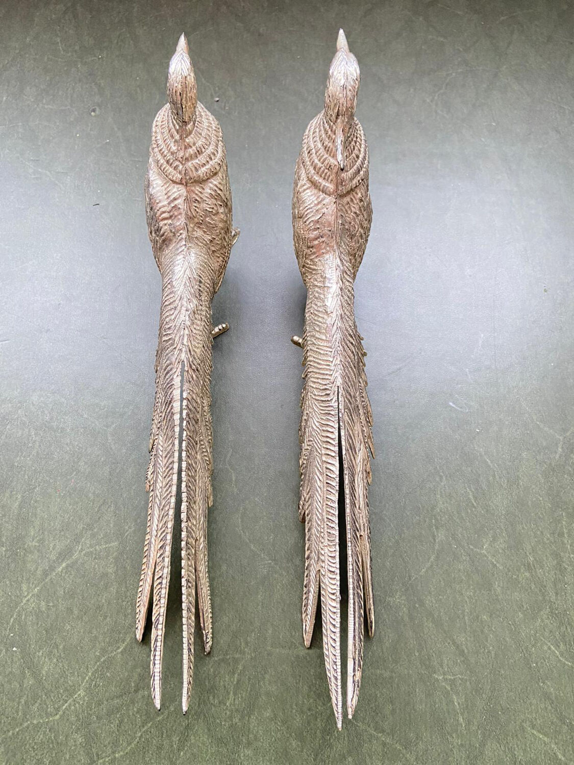 Couple de faisans argent en métal