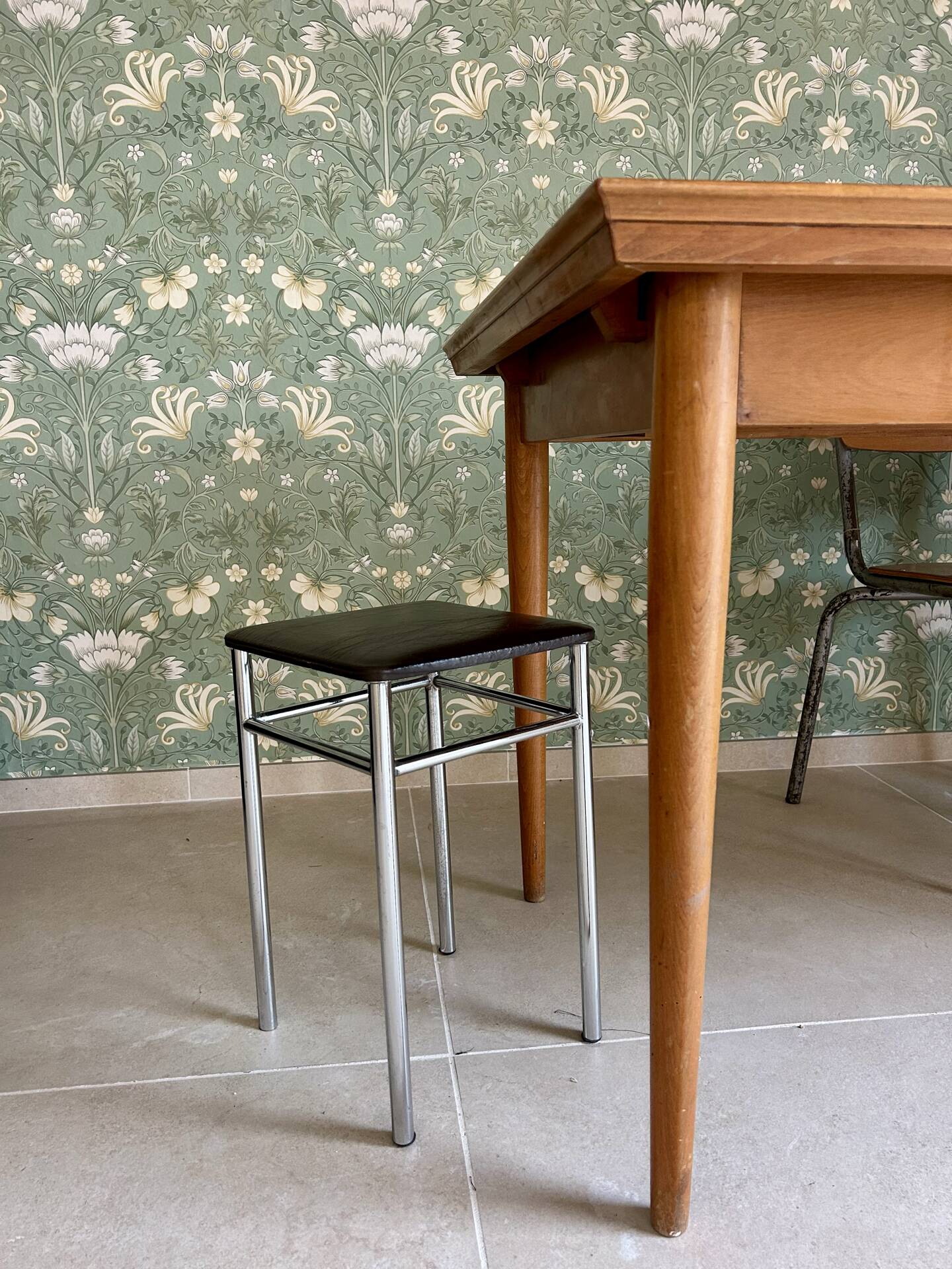 Vintage brown faux leather stool